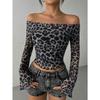 Fashion Spring and Autumn Women's Sexy One-Shoulder Long Sleeve Shirt Women's Leopard Print Top Sexy