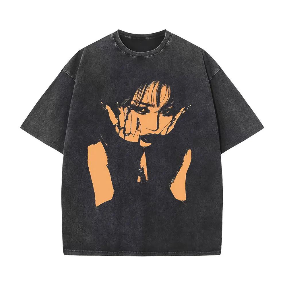 Danqi Yoyo Men Y2K Washed T Shirt Streetwear Graphic Print Harajuku Hip Hop T-Shirt Summer Black Short Sleeve Cotton Loose T