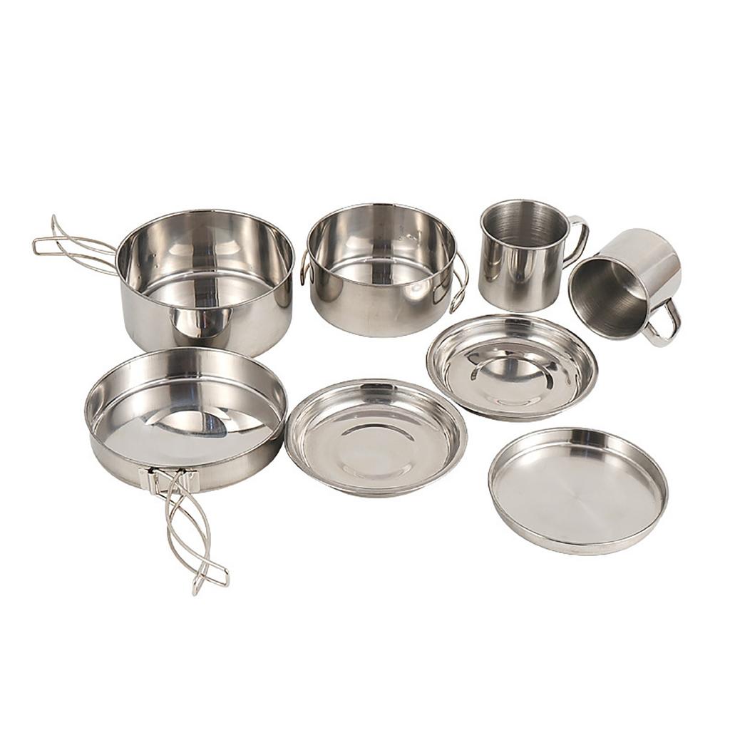 8pcs Durability Stainless Steel Cooking Cookware Portables Picnics Tableware for Camping, Hiking