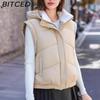 BITCED Lambswool Hooded Down-Filled Quilted Jacket for Women Winter Fashion Sweet Style with Detachable Sleeves Slimming Puffer Coat