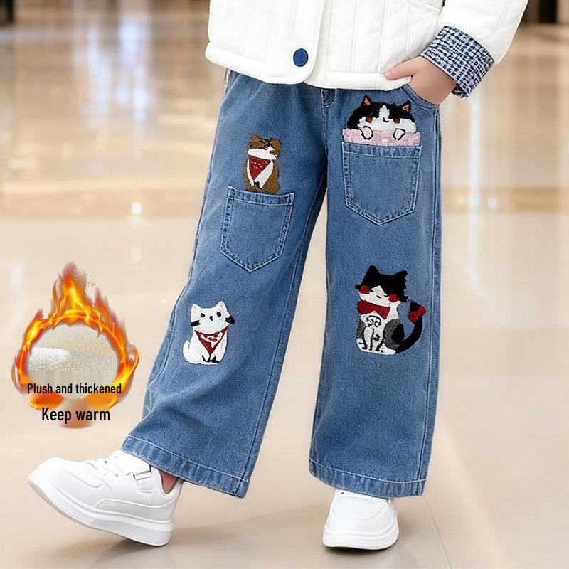 

Girls Autumn/Winter Thickened Set 2025: Cotton-Padded Jacket & Fleece-Lined Jeans Two-Piece 150 cm