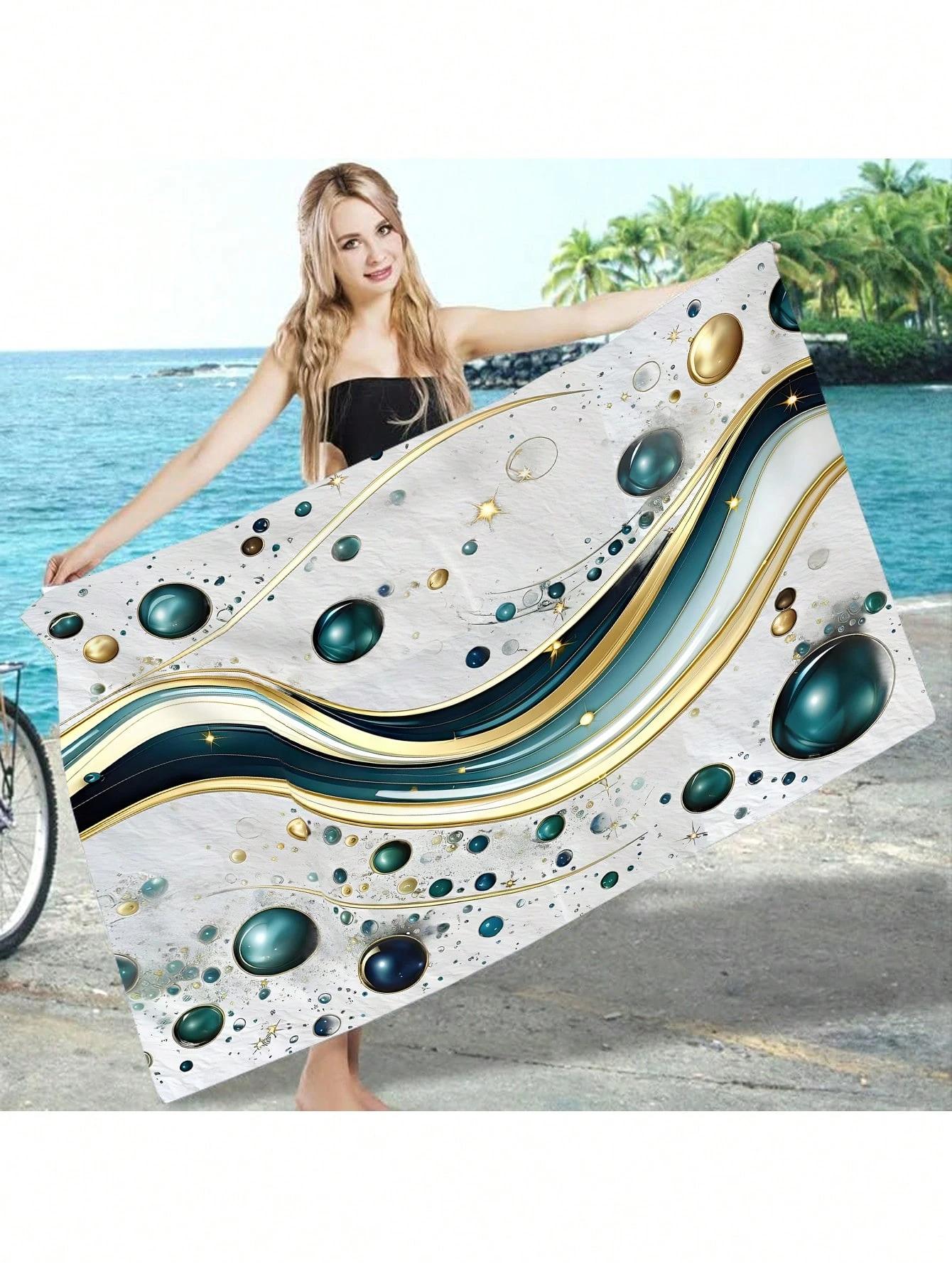

Emerald Gold Geometric Beach Towel-weight Microfiber,Quick Drying,Washable,Breathable-Beach,Camping-Modern Abstract Bath Towel W40*H60(CM)