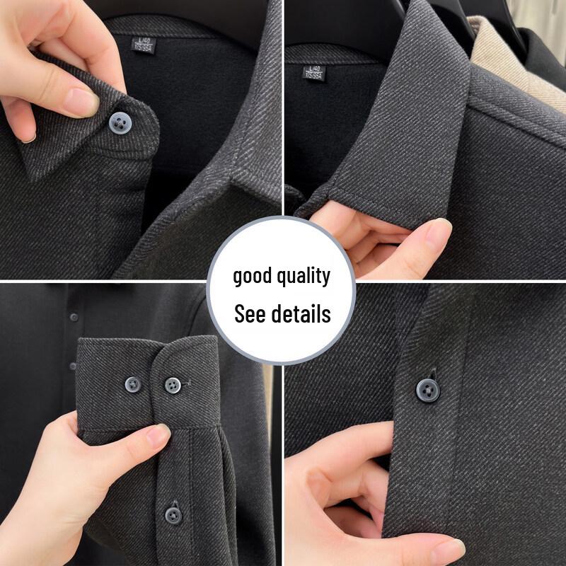 Romon Men's Autumn/Winter Brushed Long Sleeve Shirt