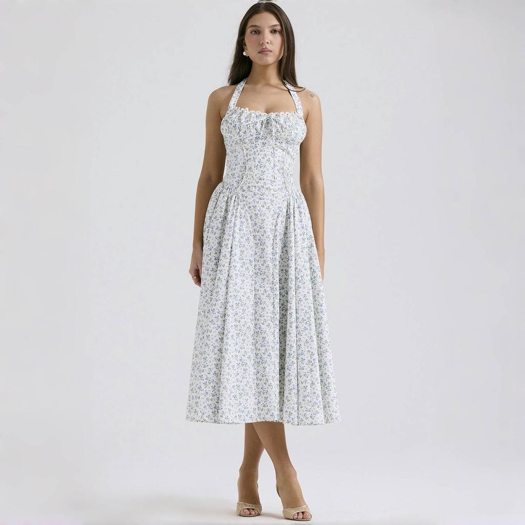 LYRIA Elegant A Line Midi Dress New Arrivals Halter Sexy Holiday Party Dresses Summer Women's Clothing Wholesale