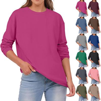 Top Casual de Moda para Mujer con Cuello Redondo, Color Sólido y Manga Larga