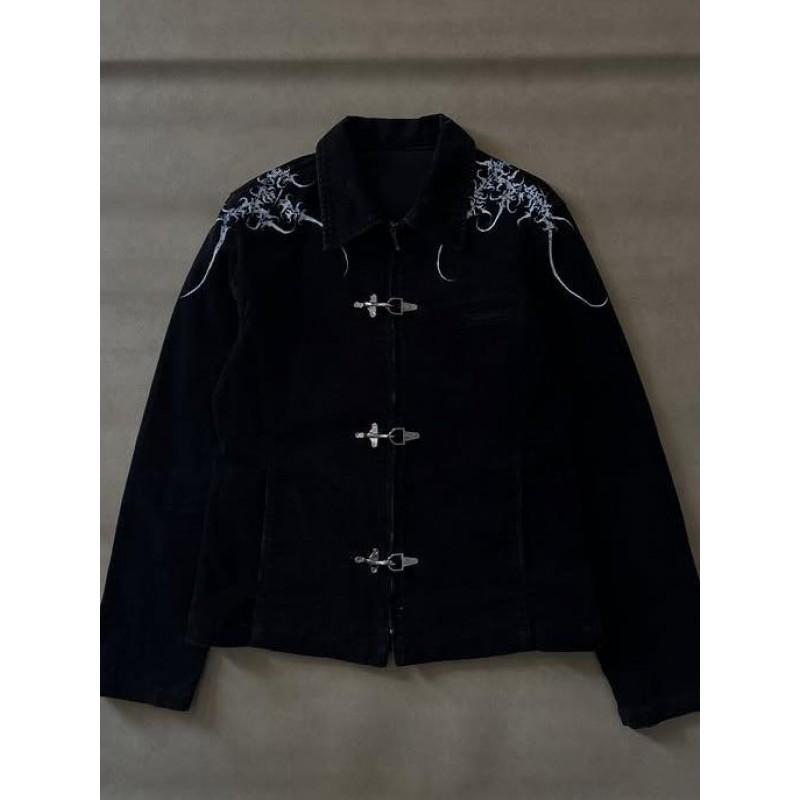 Vintage Denim Jacket With Snap Collar