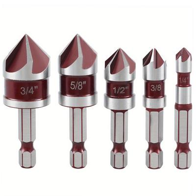 5 Flute Metal M35 Cobalt Countersink Drill Bit Set 82° 5pcs 1/4" Hex Shank Countersunk Bit Set 1/4” 3/8” 1/2” 5/8 With Holder