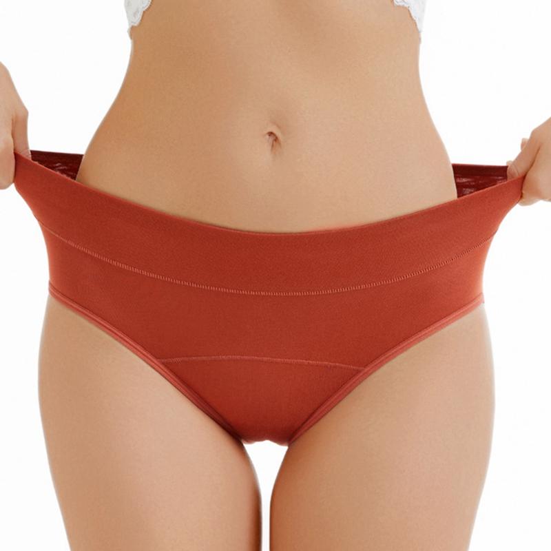 Women's Mid-waist Solid Color Menstrual Briefs Leak-proof Period Pants Breathable Absorbent Crotch Sanitary Panties