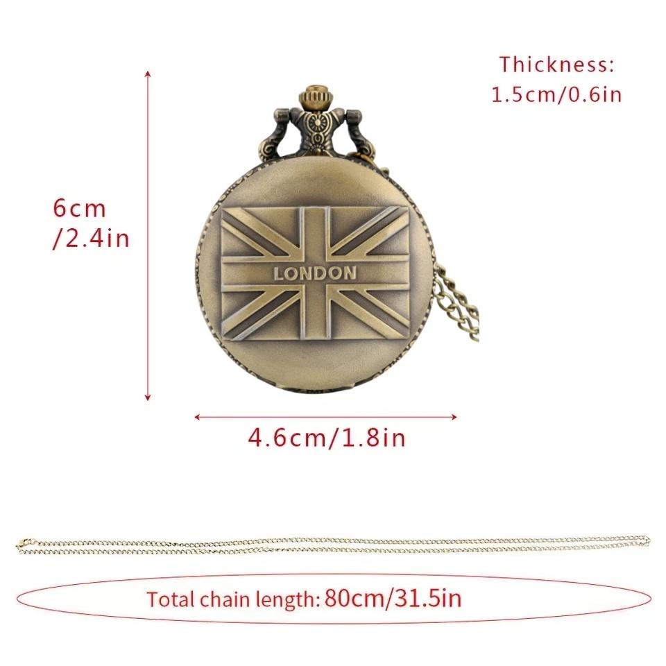 Vintage Bronze London Quarz Taschenuhr Arabische Ziffern Zifferblatt Nostalgischer Halskettenanhänger Geschenk Serie