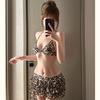 Leopard print sexy triangle skirt bikini suit wind lace belly cover meat vacation beach