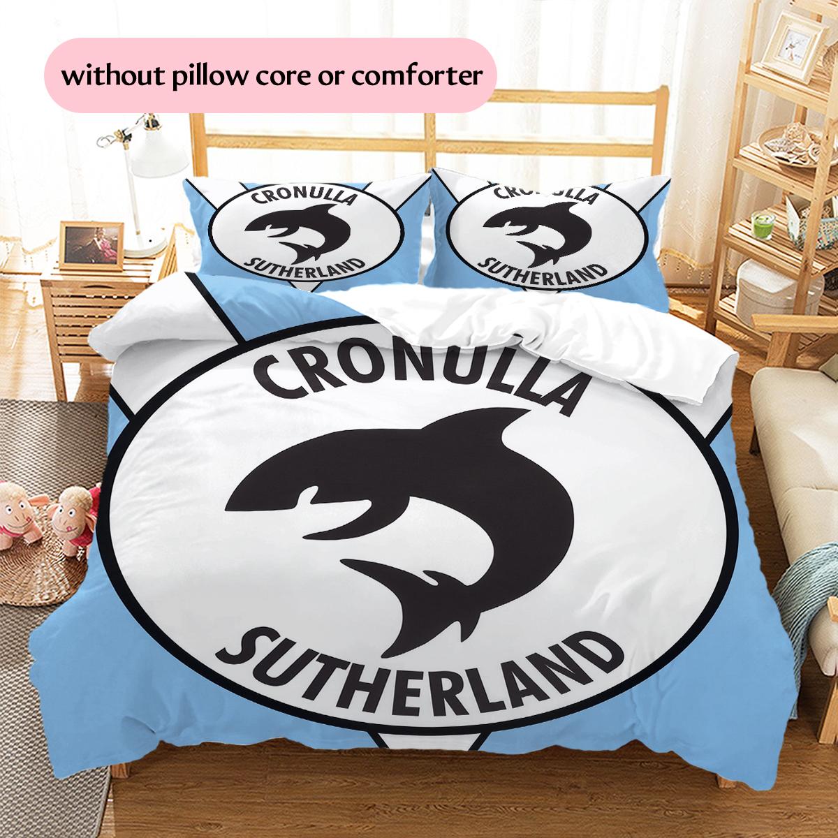 Cronulla Sharks Pattern Bedding Home Decoration Birthday Festival Gift (1 * duvet cover + 2 * pillowcase, without core) 135x200cm