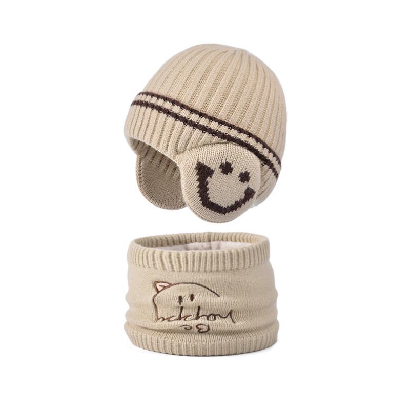 Childrens Acrylic Knit Hat And Scarf Set With Ear Protection For Winter Outdoor Wear