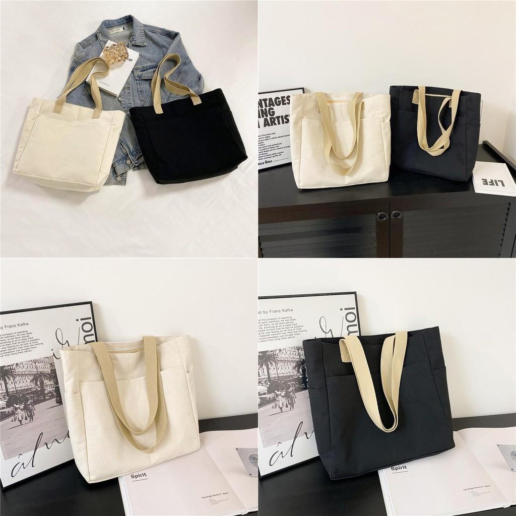 Large Capacity Canvas Tote Bag Urban Minimalist Style Shoulder Handbag