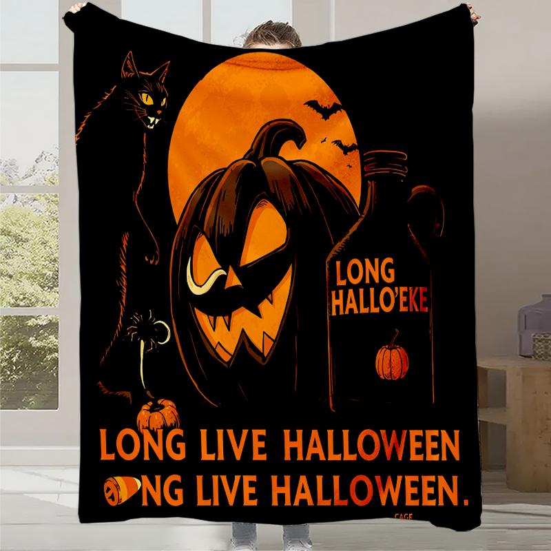 2025 New Cartoon Cute Pumpkin Little Ghost Printed Blanket Autumn and Winter Comfortable Warm Blanket Holiday Gift