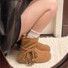Fashion Women Ankle Boots Lace Up Shoes 2025 Autumn Fashion Suede Flat Bottom Casual Chelsea Short BotinesRetro Tassel Bow Botas Mujer