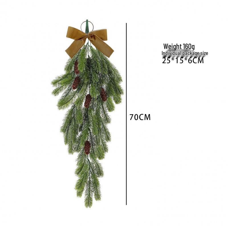 Upside Down Teardrop Christmas Tree Ornament with Bow, Red Berries, and Flocked PE Garland
