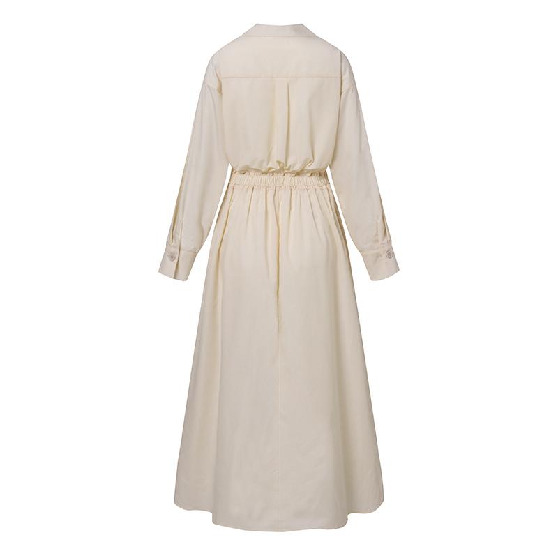 Women Casual Turn Down Collar Long Sleeve Loose Long Dress