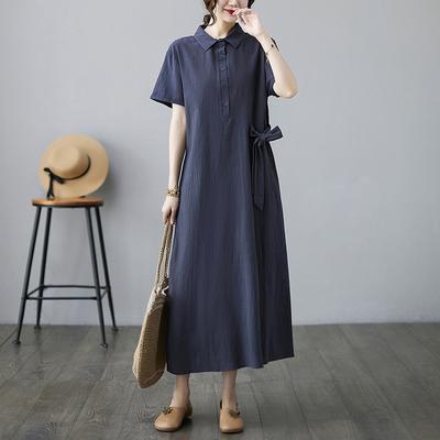 Women's Dress Lapel Short Sleeve Loose Pocket Casual Dress