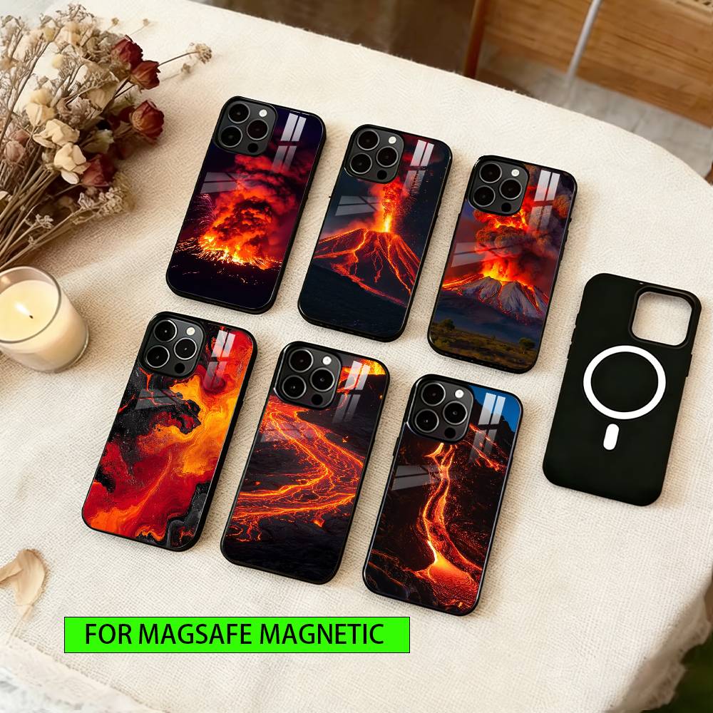 Lava Eruption Phone Case For iPhone17,16,15,14,13,12,11 Plus,Pro Magnetic For Magsafe Wireless Charging