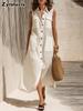 Summer Sleeveless Dress High-End Style Women Pure Color Pocket Long Dress