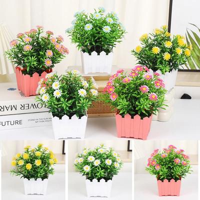 High Quality Plastic Artificial Daisy Fence Small Sunflower 18*21cm 5 Colors Fake Flower Potted Fence Flower Set Home Decor