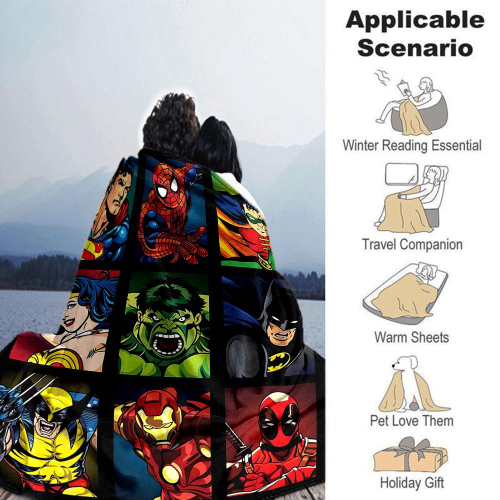 Superhero Grid Pop Art Flannel Blanket Super Soft Warm Cozy Blanket for Sofa Bed Office Travel All‑Season Home Decor Gift