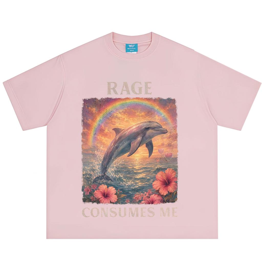Rage Consumes Me Dolphin Funny Dolphin Meme T Shirt Men Women Hip-hop T-shirts Short-sleeved Casual Vintage Cotton T-shirts