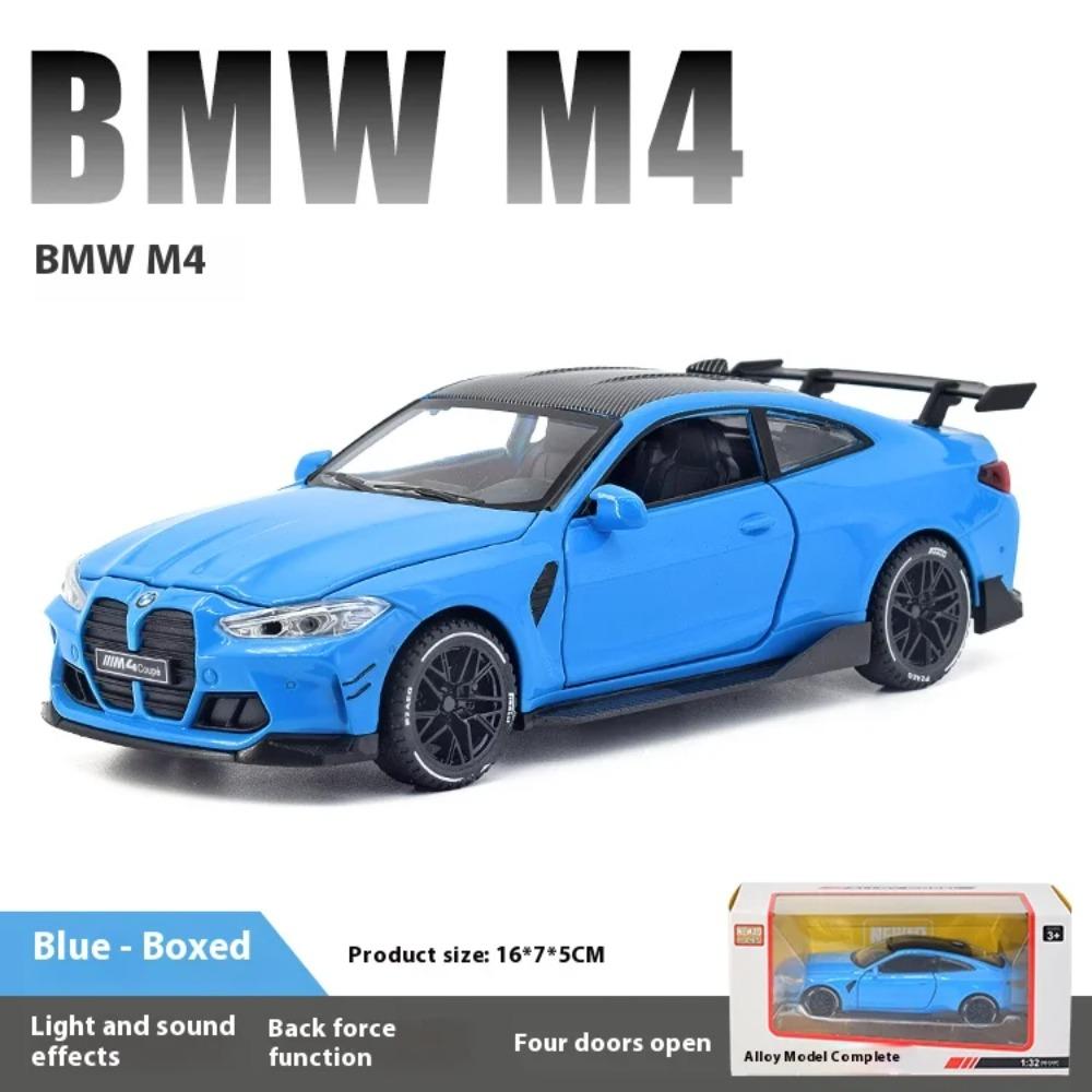 1/32 BMW M4 Coupe Sports Car Alloy Die Casting Metal Model Sound & Light Pull Back Toy Trendy Collect Ornament Boys Toy Present