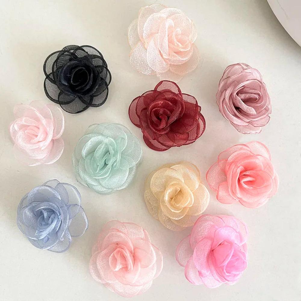 Elegante Tessuto Organza Fiore Design 3D Rose in Organza Fatte a Mano Accessori per Capelli Fai-da-te Accessori per Abbigliamento