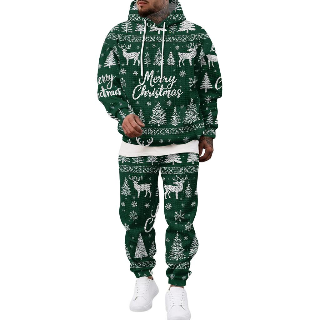 Men's Casual Sweatshirt Set with Pattern for Fall and Winter