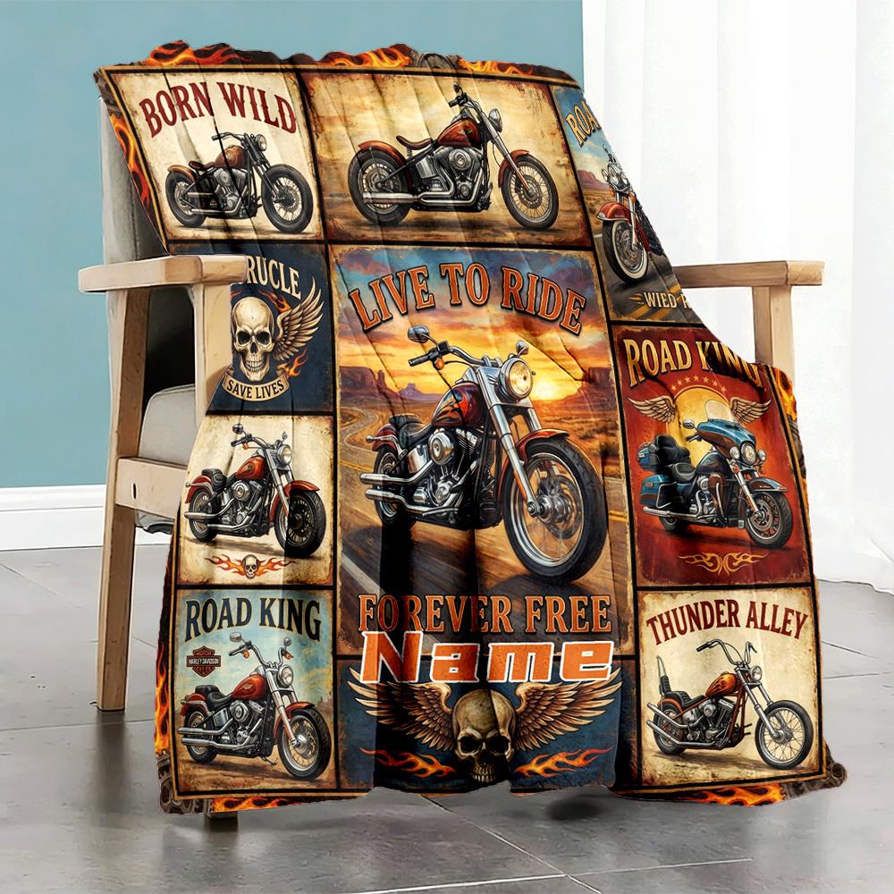 Motorcycle Theme Home Blanket Customize Your Names Comfortable Soft Lightweight Allseason Multipurpose Blanket For Picnics Sofas Offices Beds Living