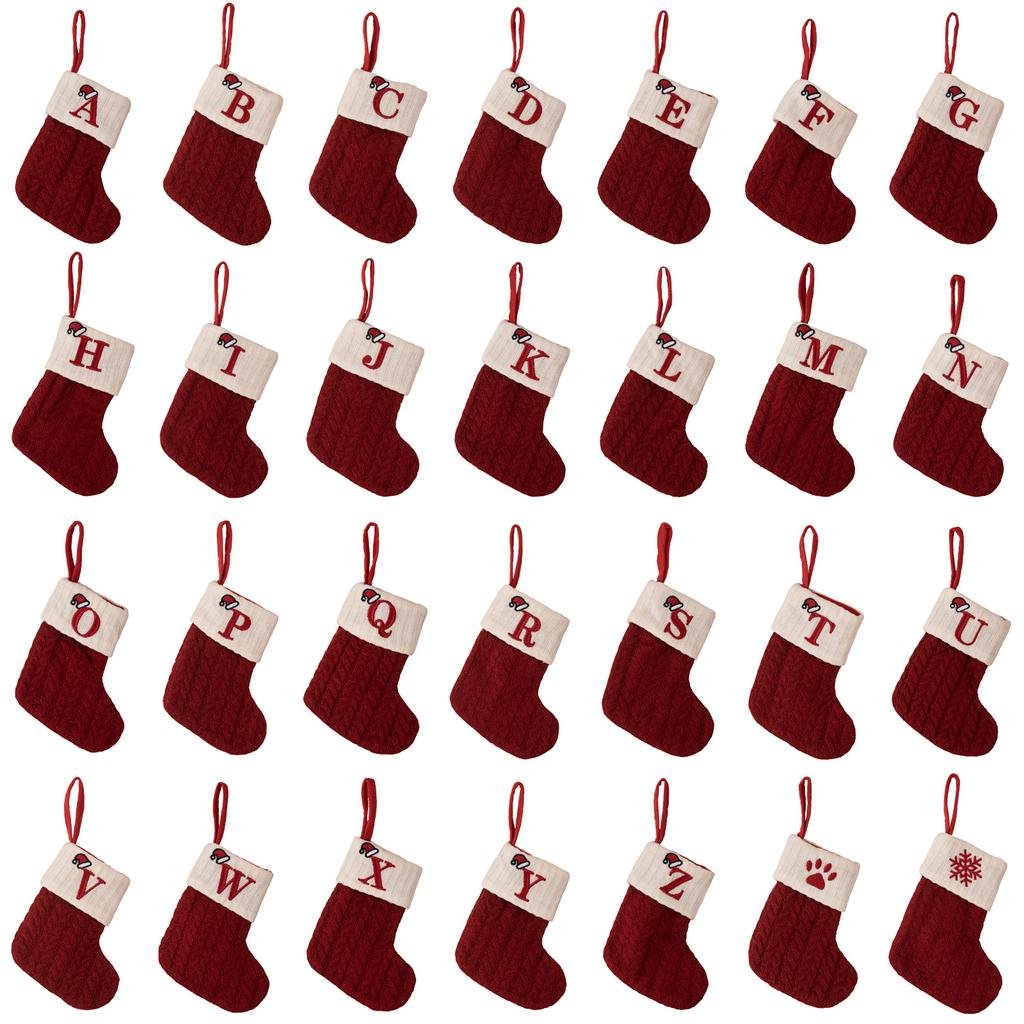 3-Kolorowe Skarpety Świąteczne z 26 Literami Torba na Prezent Domowa Dekoracja Dzianina Haft Litera Dziecięca Torba na Cukierki Dekoracja Świąteczna