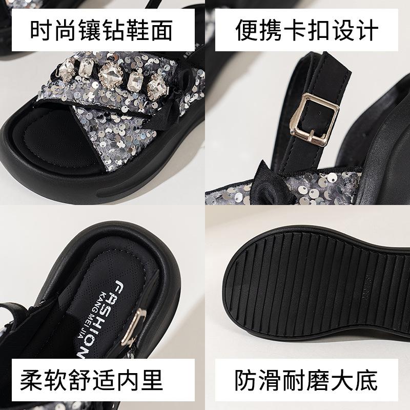 Platform silver sequined cross cool slippers fairy fairy shoes outer wear 2025 new summer French with skirt slippers