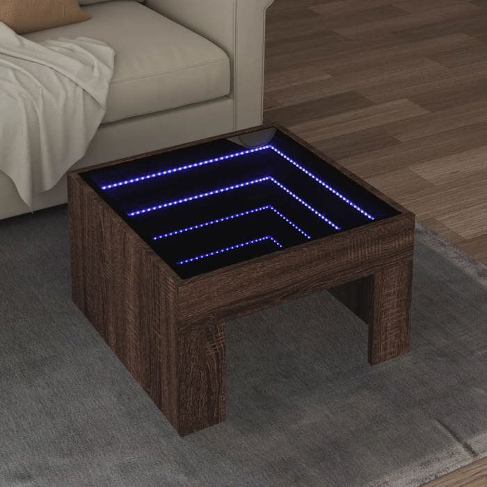 VidaXL Coffee Table with Infinity LED Brown Oak 50x50x30 Cm, Side Table, Living Room Table, Side Table, End Table 847608