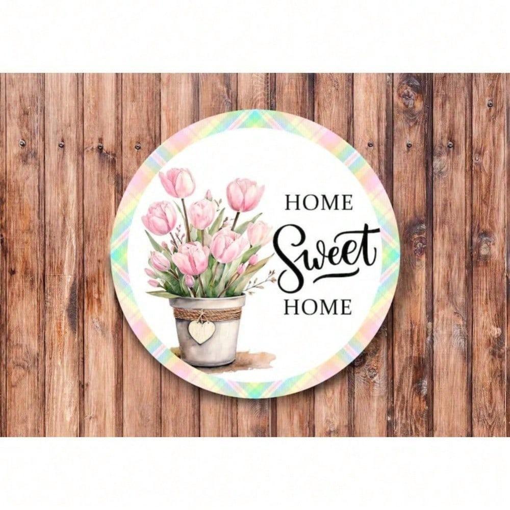 Couronne de Tulipes Vintage Plaque Métallique Art Mural Ferme Home Sweet Home Décoration Pour Cuisine Halloween