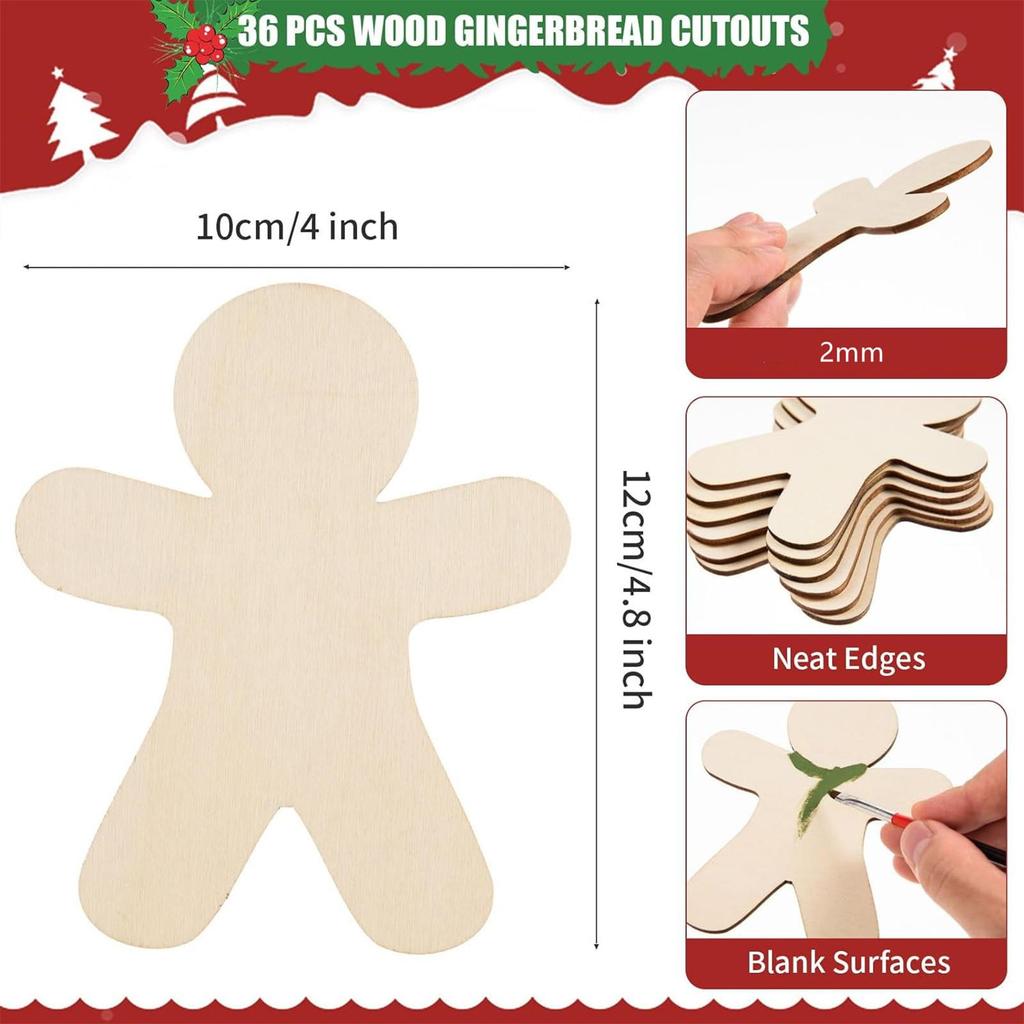 Gingerbread Cutouts 10 Pieces Gingerbread Man Christmas Decorations Hangable Wood Slices Crafts For Window Wall Home Party