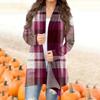 Women's Casual Fashion Plaid Print Half-open Collar Mid-length Irregular Hem Cardigan Jacket