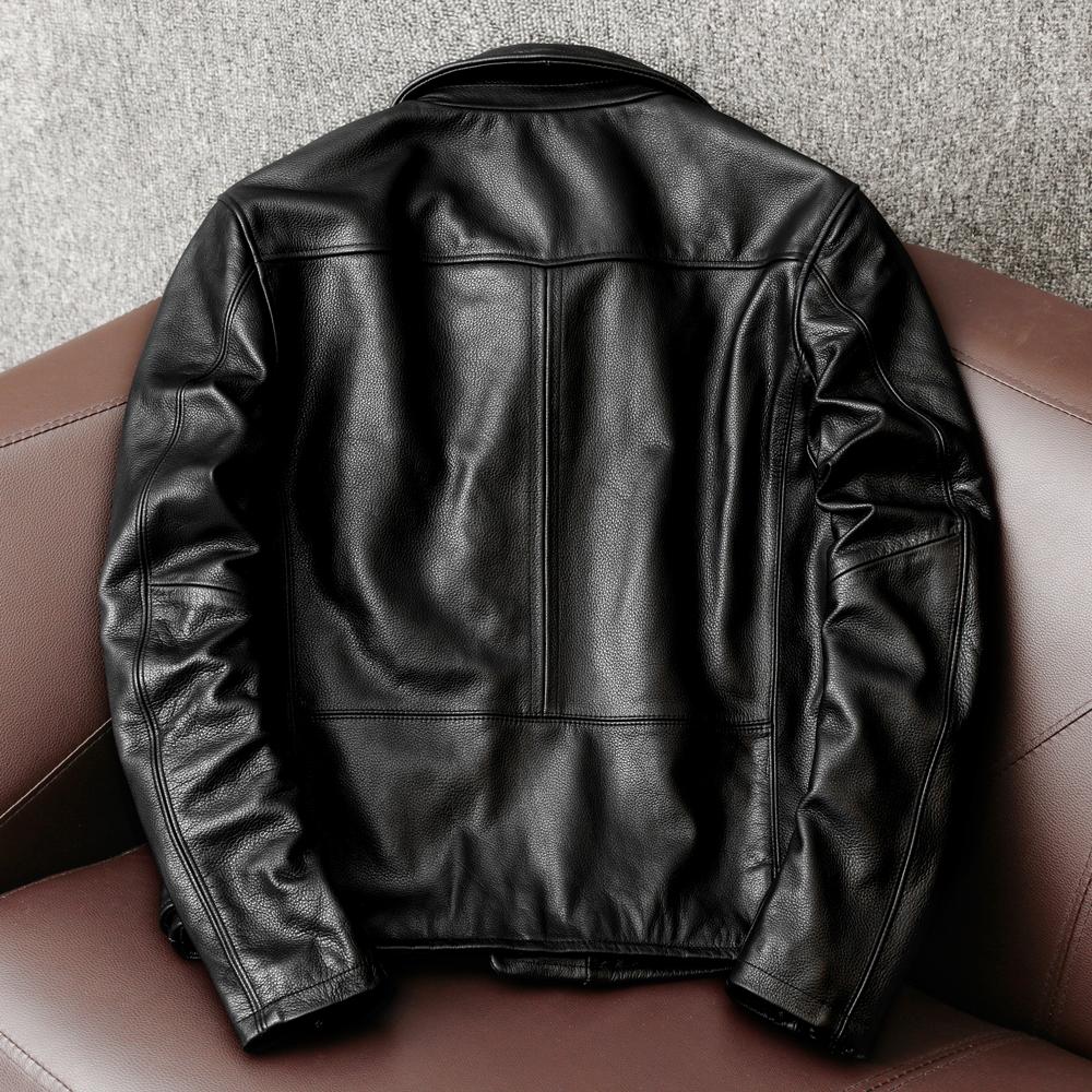 Heavyweight Motorcycle Jacket Mens Genuine Leather Biker Racing Jacket Slim Fit Black