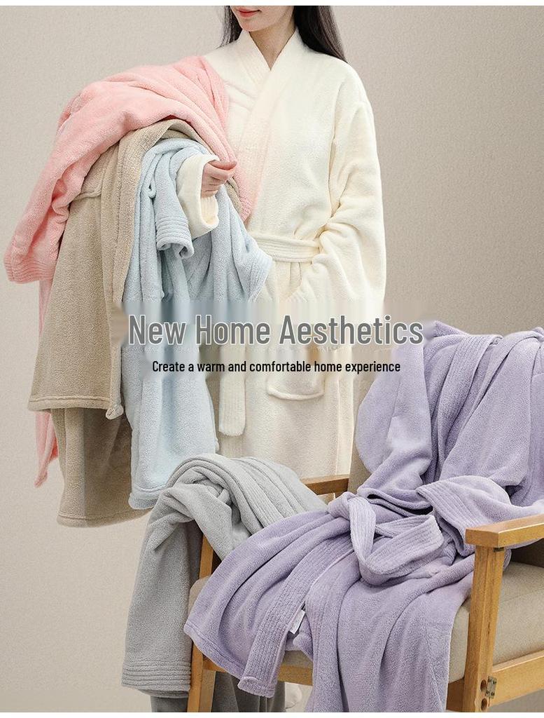 Women's Thick Antibacterial Quick-Dry Cloud Velvet Bathrobe - Autumn/Winter