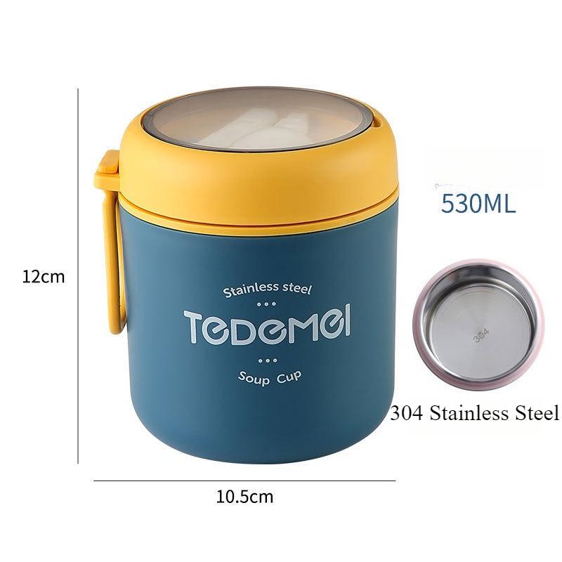 

Round Stainless Steel Insulated Soup Cup Breakfast Bowl Oat Milk Water Cup Portable Mini Commuter Meal Replacement Soup Can небесно-голубой
