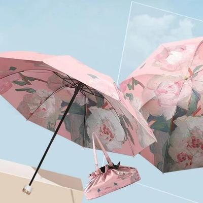 Foldable Reverse Sun Umbrella Floral Print Travel Rain Umbrella Dual-purpose Sunshade  Outdoor Use
