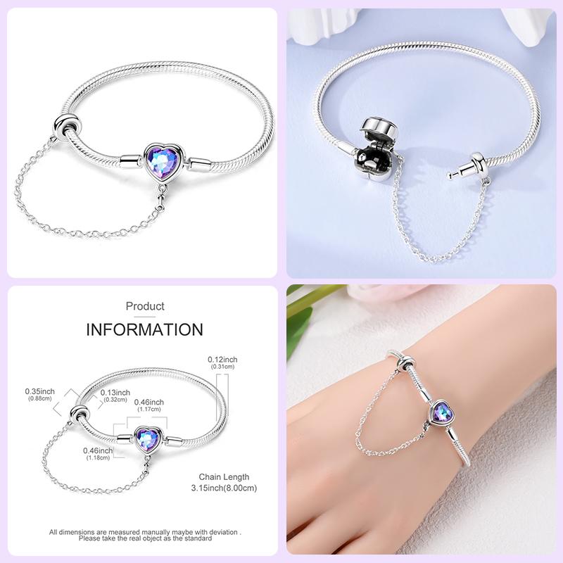 925 Silver Heart Shaped Series Love Forever Shining Zircon Bracelets Fit DIY Charm Beads Birthday Jewelry Gift