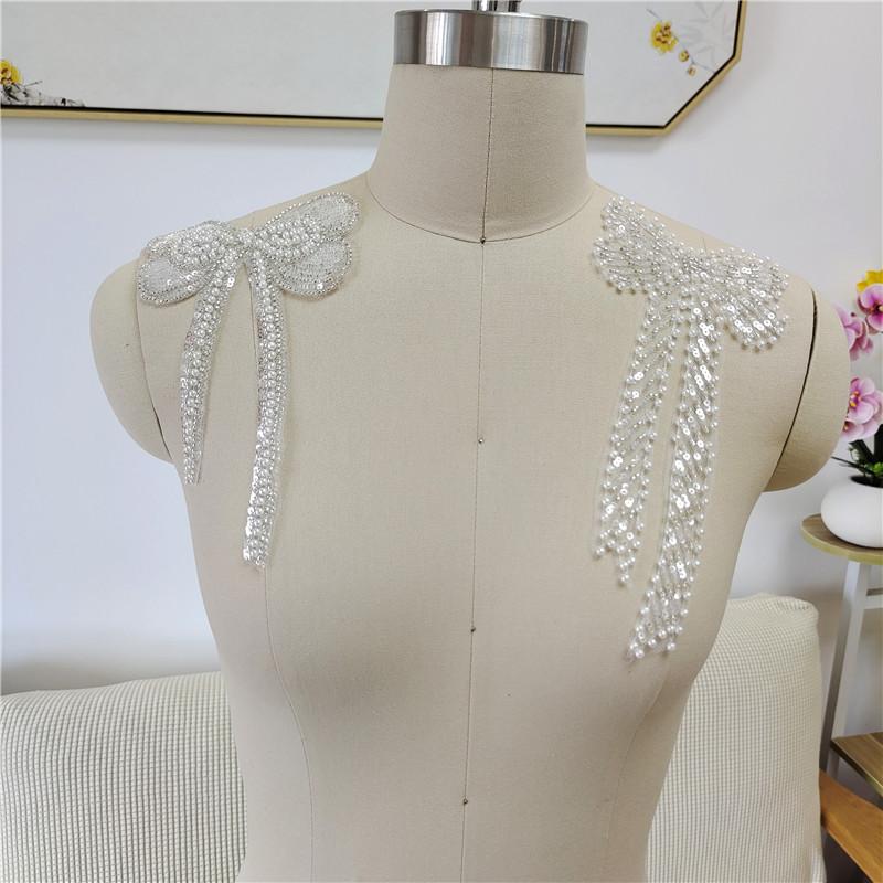 1 buc Aplicații din dantelă plasă cu paiete și mărgele, cu fundă, Patches Accesorii pentru îmbrăcăminte de nuntă