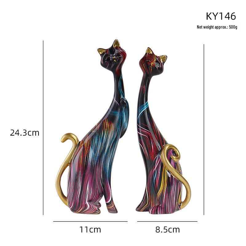 European Style Faux Wood Grain Cat Figurine - Valentine's Day Resin Craft Decor