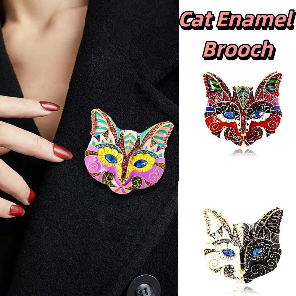 Rhinestone Drip Oil Brooch Jewelry Accessories Vintage Collar Pin Fashion Cat Enamel Brooch  Women