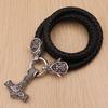 Vintage Men's Thor's Hammer Pendant Necklace Wolf Head Leather Rope Chain Men's Viking Punk Amulet Jewelry