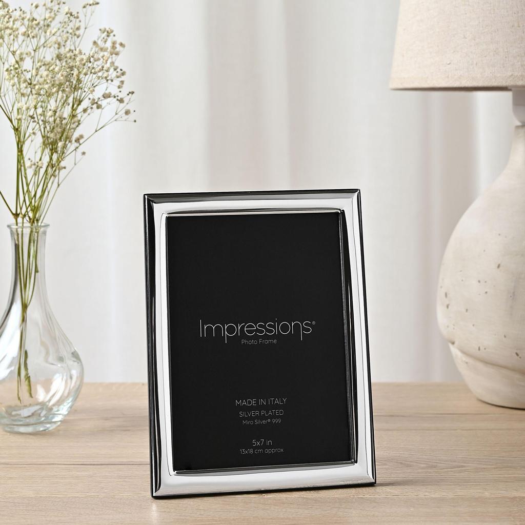 Impressions 999 Silver Narrow Smooth Photo Frame 5 x 7 Wood Back Made In Italy