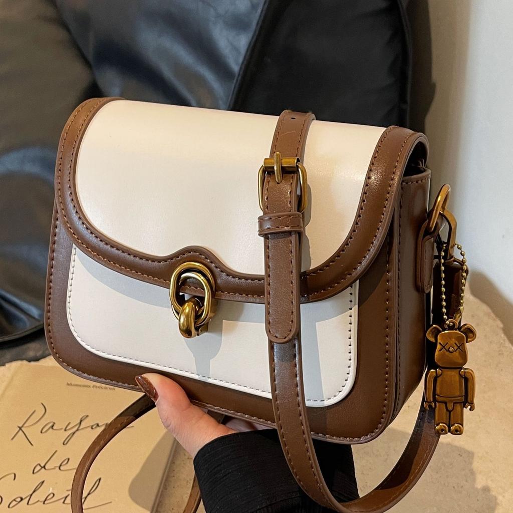 Niche fashion bag women's 2025 new Korean version retro texture small square bag contrasting color casual shoulder messenger bag tide
