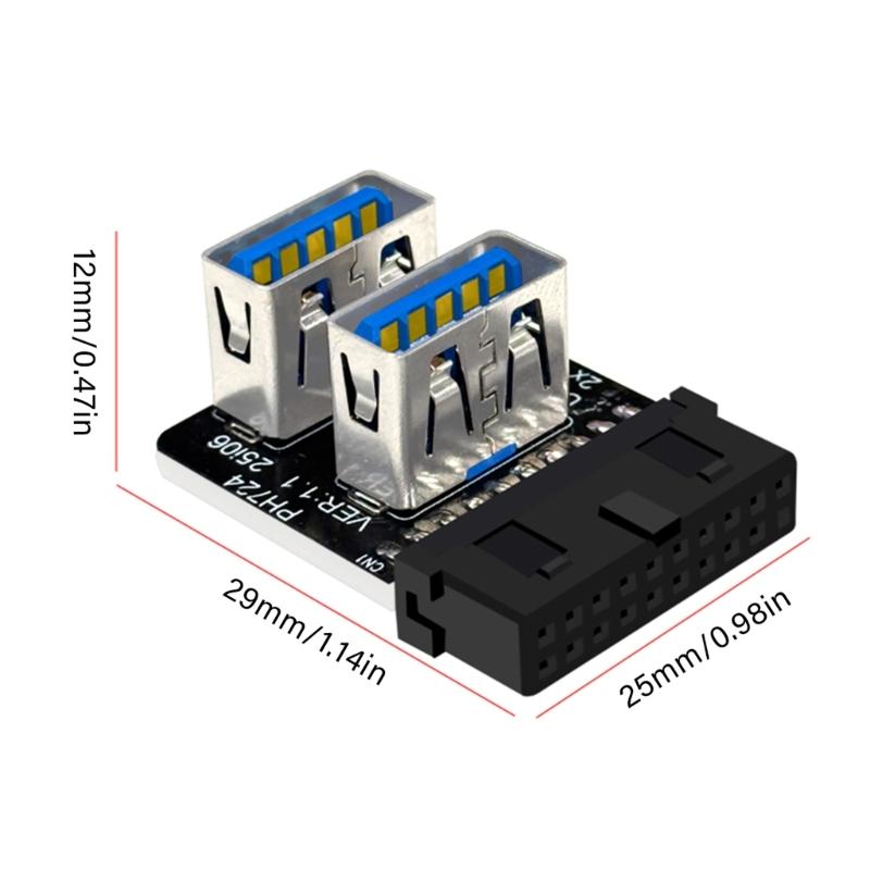 Double Port USB3.0 Adapter Converting 19 pin Motherboard Connector to 2 Type A Female Port Fast Data Transfer Flexible