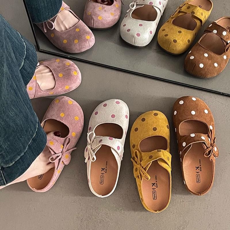 Retro Polka Dot Niche Design Versatile Velcro Bag Head Drag Spring New Wear a Pedal Fairy Style Slippers